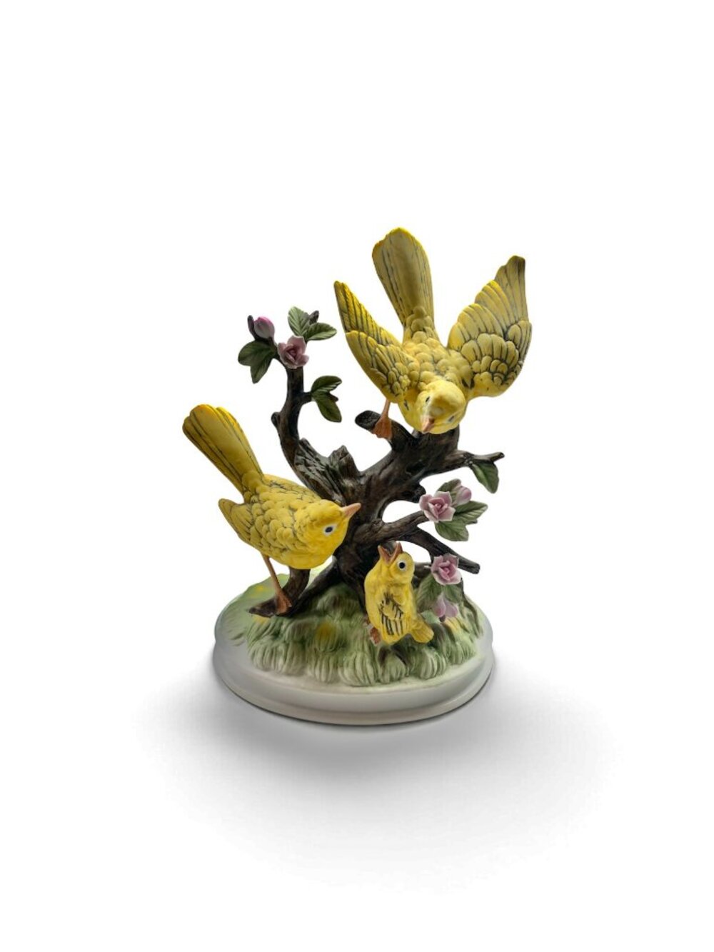 Vintage Porcelain Yellow Canary Family Figurine,